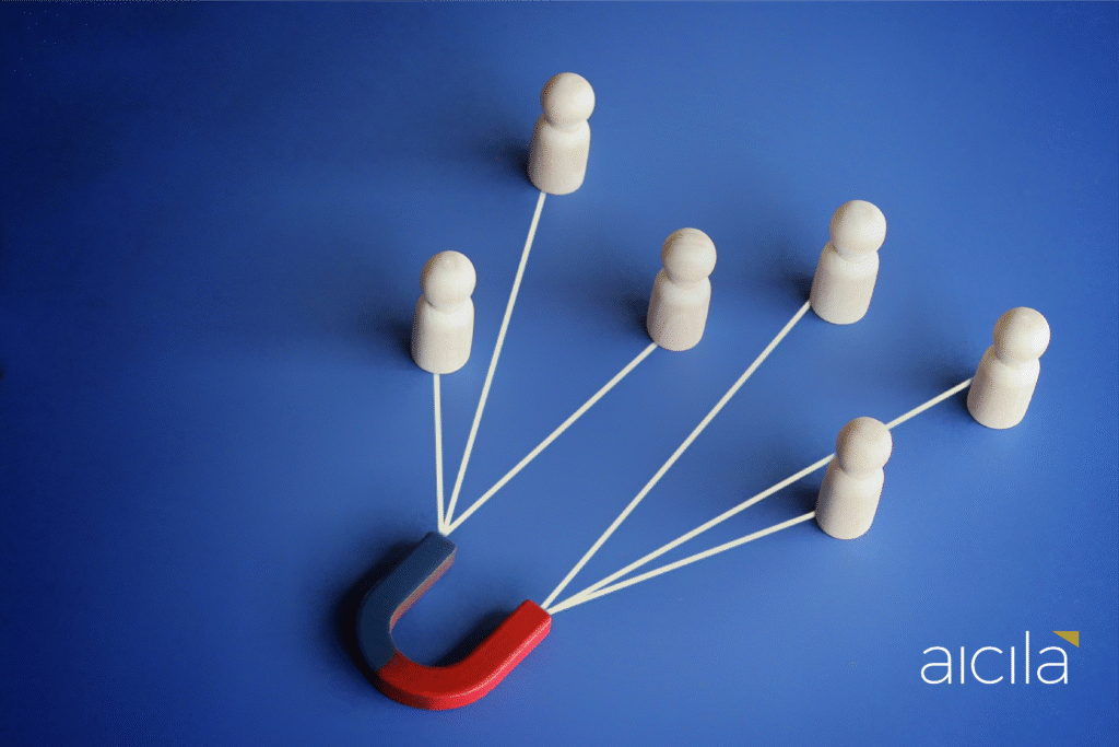 magnet attracts employee candidates dolls hiring staff find best talent human resources concept